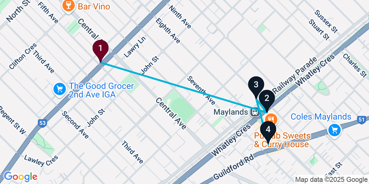 Map for 4-Stop Perth Cocktail Bar Crawl