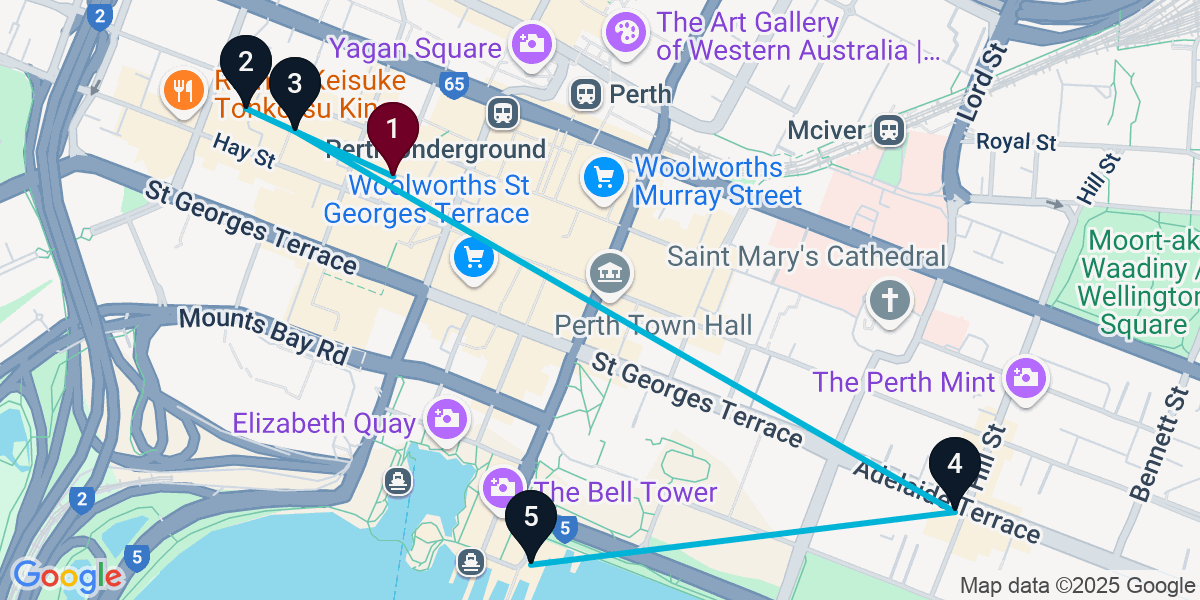 Map for 5-Stop Perth Pub Bar Crawl