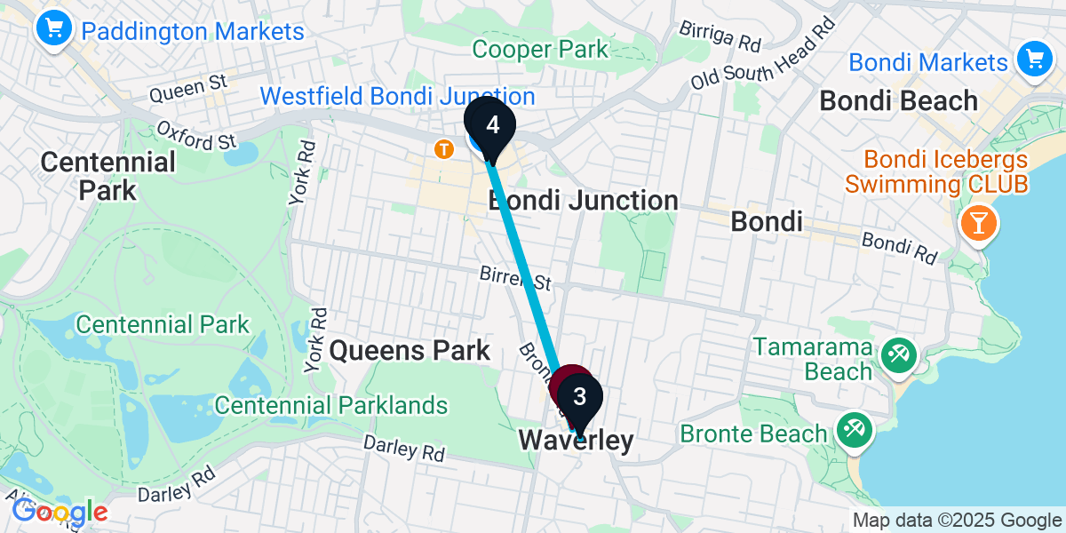 Map for 4-Stop Waverley Wine bar Bar Crawl