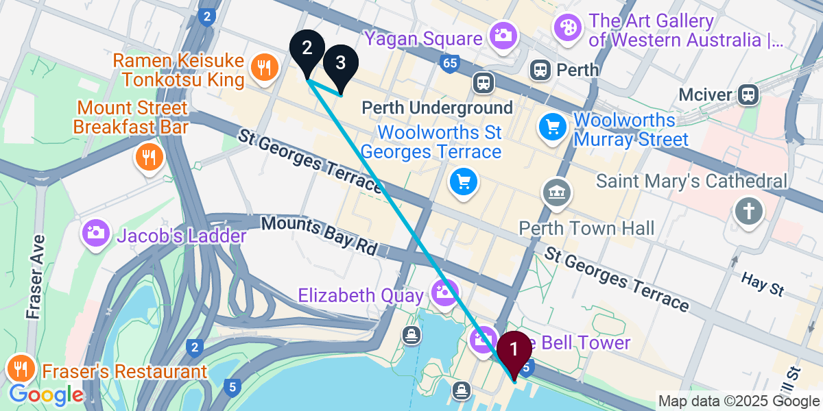 Map for 3-Stop Perth Pub Bar Crawl