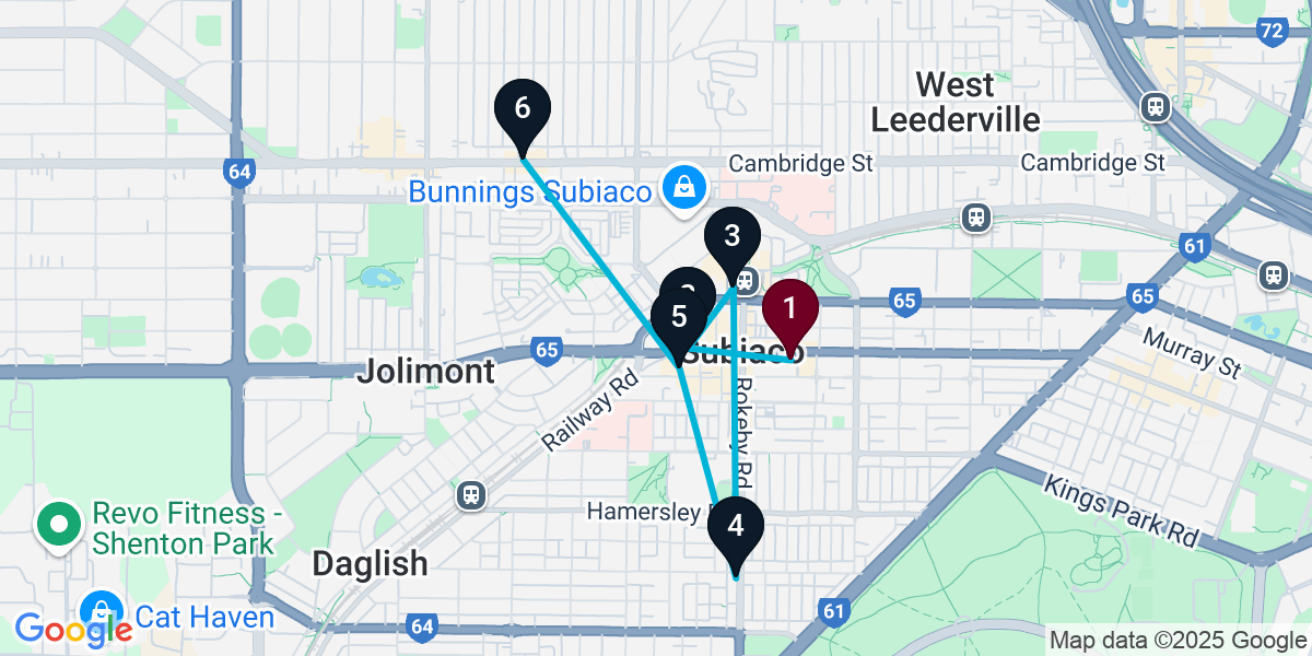 Map for 6-Stop Subiaco Cocktail Bar Crawl