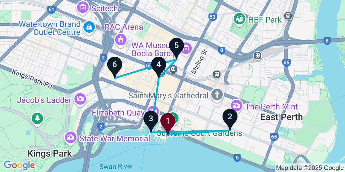 Map for 6-Stop Perth Wine bar Bar Crawl