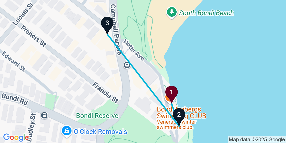 Map for 3-Stop Bondi Beach Rooftop Bar Crawl