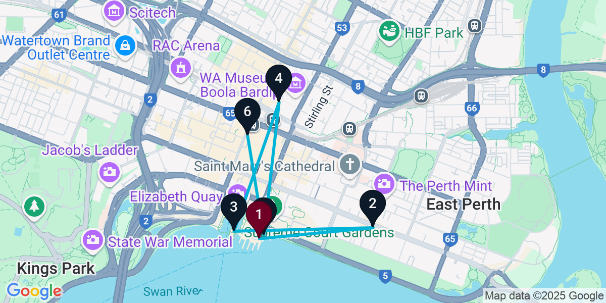 Map for 6-Stop Perth Wine bar Bar Crawl
