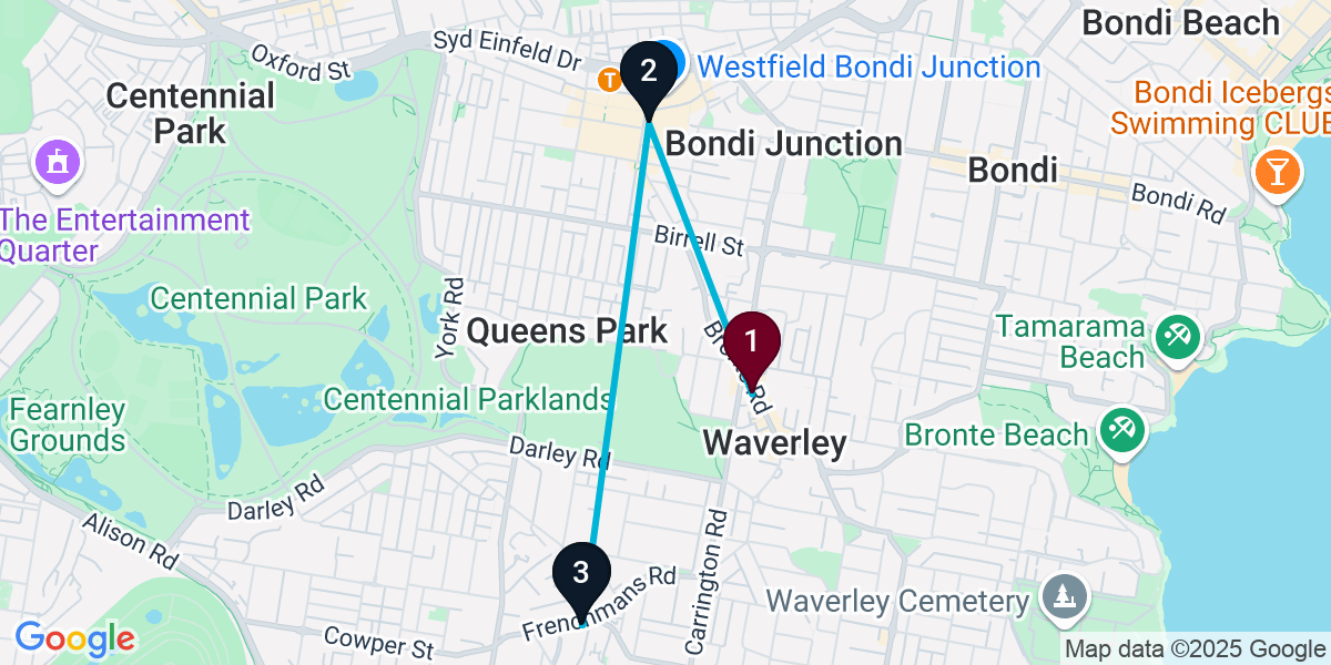 Map for 4-Stop Waverley Pub Bar Crawl