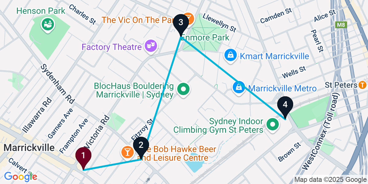 Map for 4-Stop Marrickville Brewery Bar Crawl