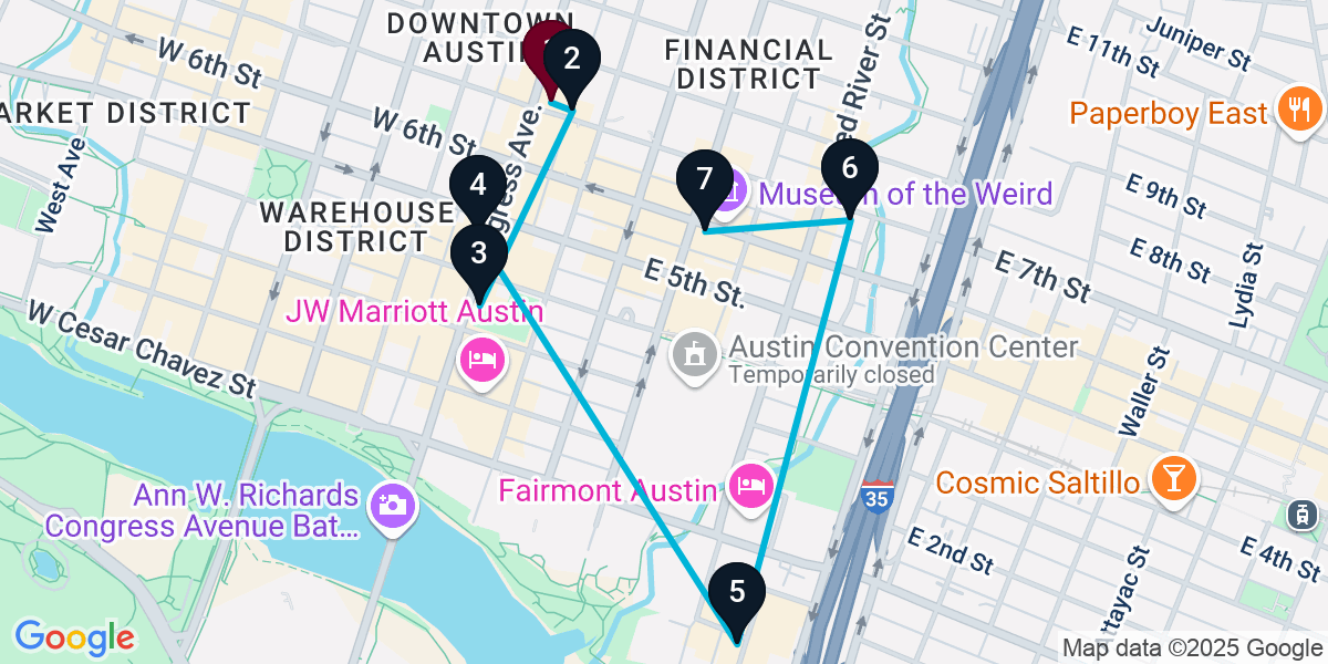 Map for 7-Stop Austin Wine bar Bar Crawl