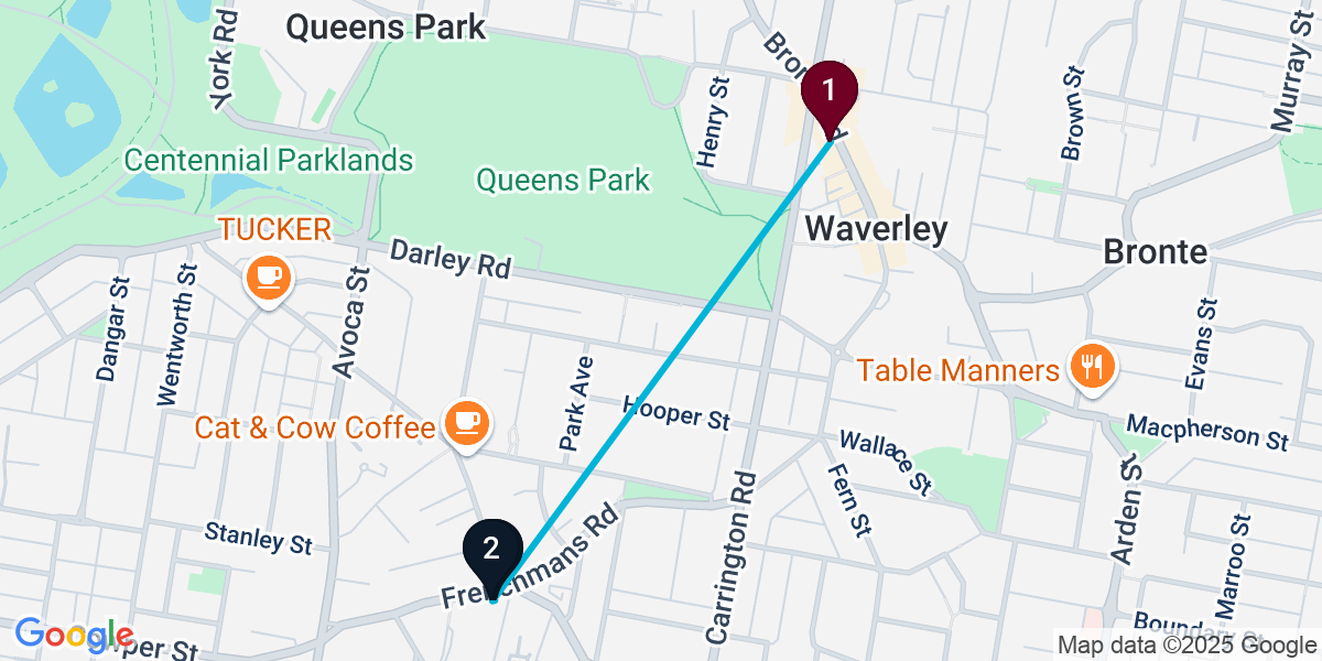 Map for 3-Stop Waverley Pub Bar Crawl