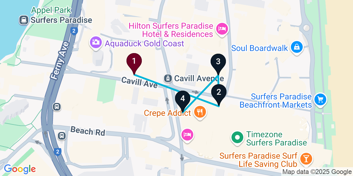 Map for Signature Surfers Paradise Bar Crawl