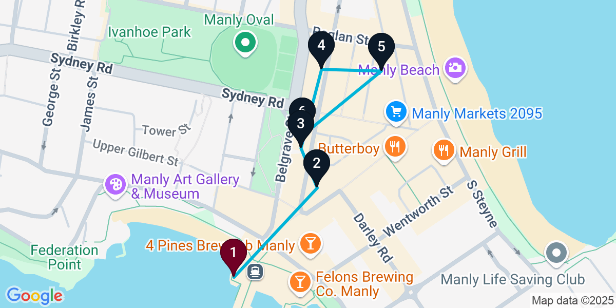 Map for 6-Stop Manly Wine bar Bar Crawl
