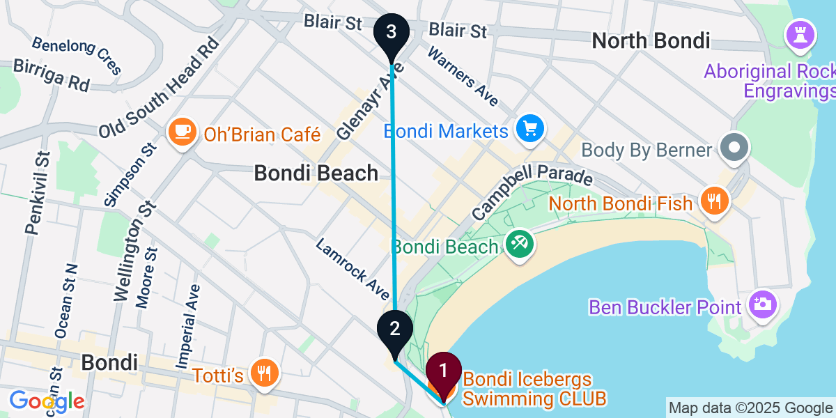 Map for 3-Stop Bondi Beach Beach bar Bar Crawl