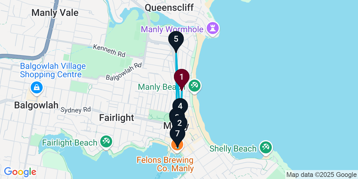 Map for 7-Stop Manly Wine bar Bar Crawl