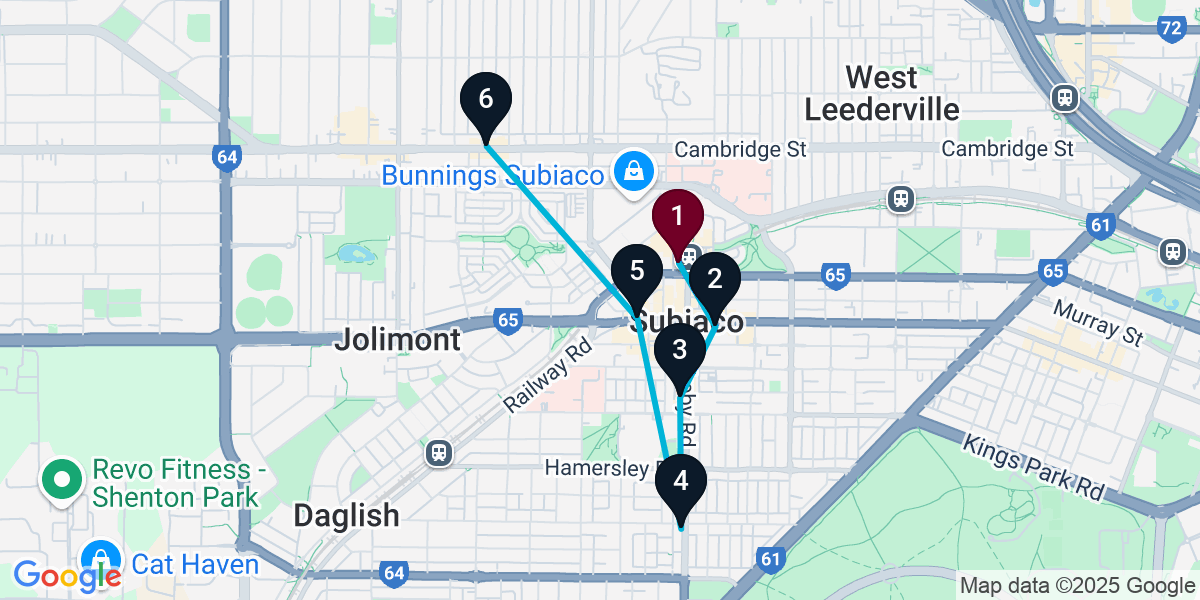 Map for 6-Stop Subiaco Wine bar Bar Crawl