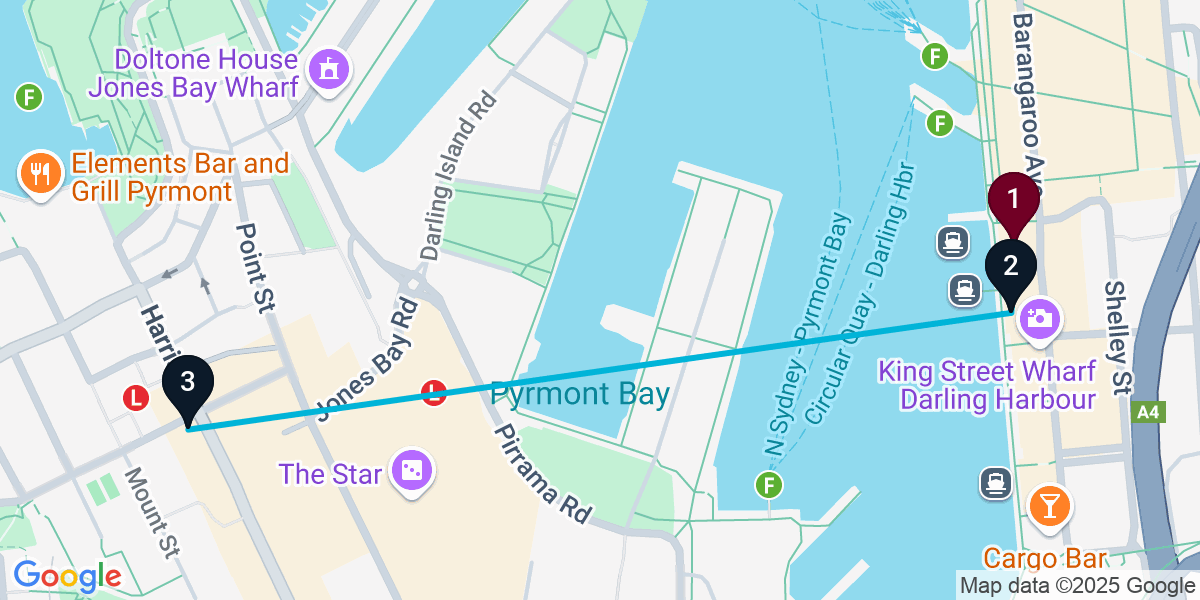 Map for 3-Stop Sydney Pub Bar Crawl