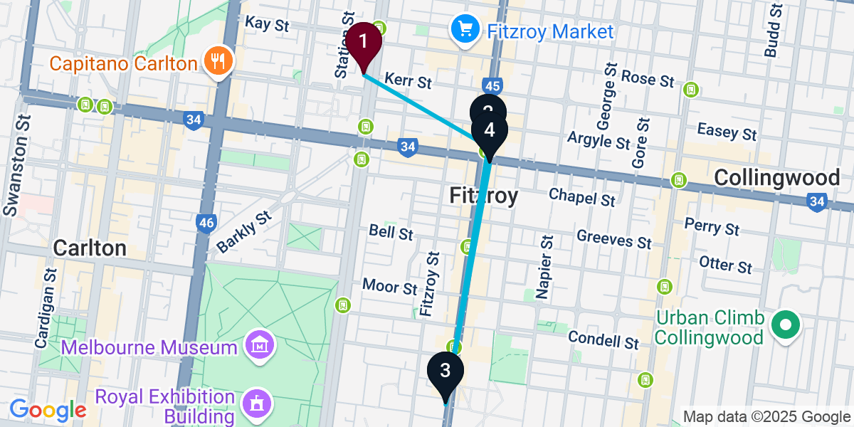 Map for Fitzroy Cocktail Bar Crawl