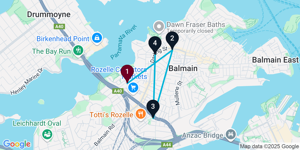 Map for 4-Stop Rozelle Cocktail Bar Crawl