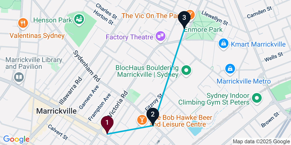 Map for 3-Stop Marrickville Brewery Bar Crawl