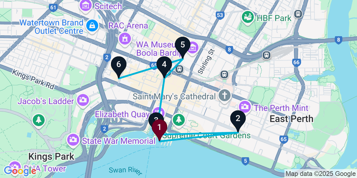 Map for 6-Stop Perth Wine bar Bar Crawl