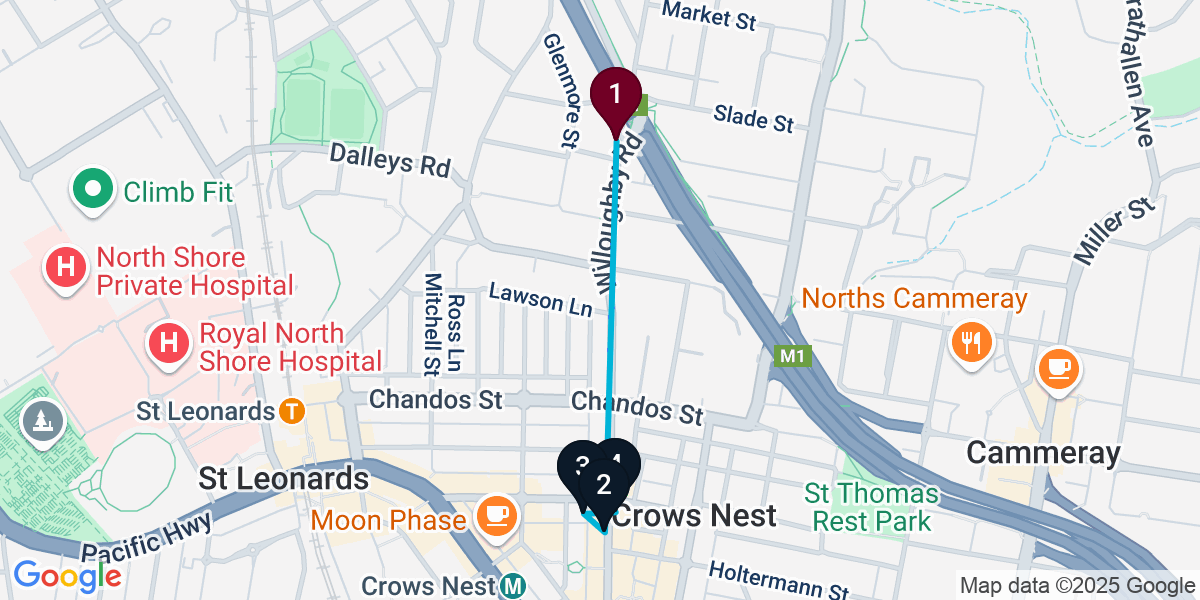 Map for 4-Stop Naremburn Bar Crawl