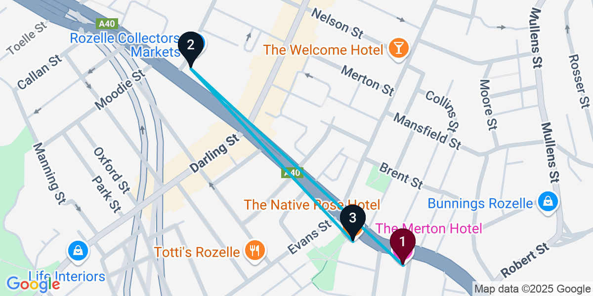 Map for 3-Stop Rozelle Live music Bar Crawl