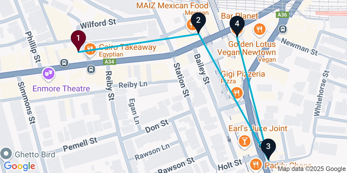 Map for 4-Stop Newtown Cocktail Bar Crawl