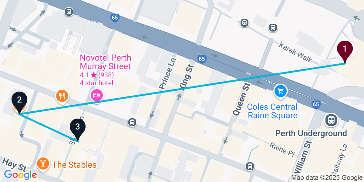 Map for 3-Stop Perth Pub Bar Crawl