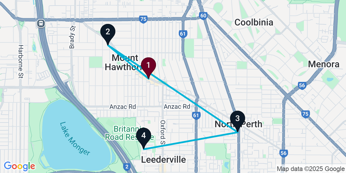 Map for 4-Stop Mount Hawthorn Nightclub Bar Crawl