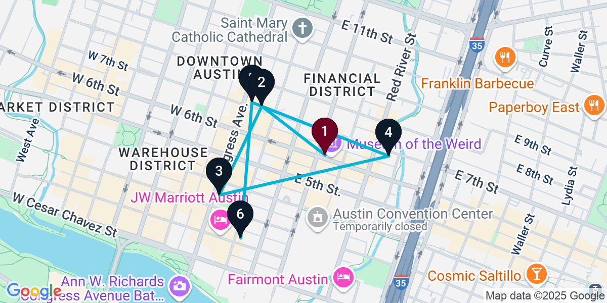 Map for 6-Stop Austin Wine bar Bar Crawl