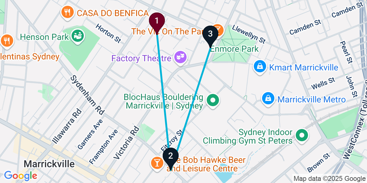 Map for 3-Stop Marrickville Brewery Bar Crawl