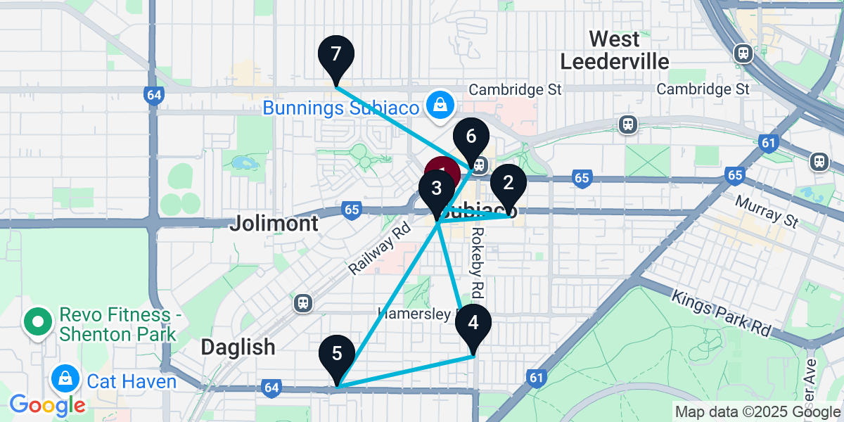 Map for 7-Stop Subiaco Cocktail Bar Crawl