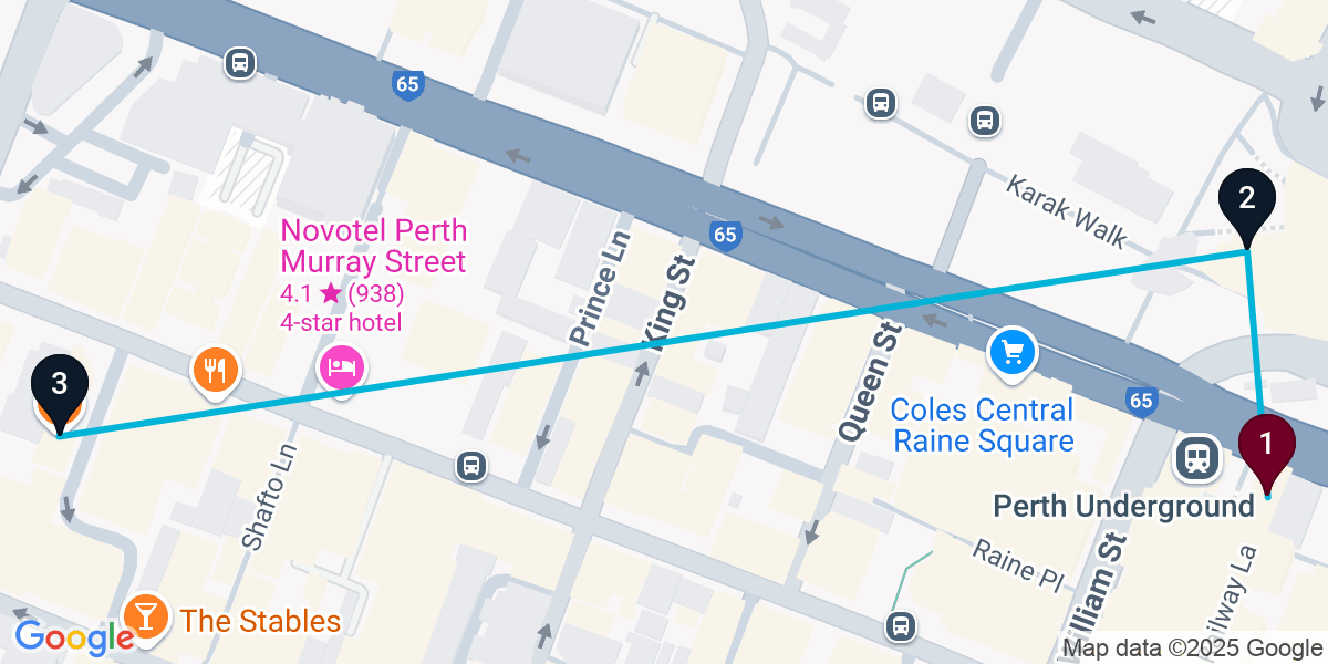 Map for 3-Stop Perth Cocktail Bar Crawl