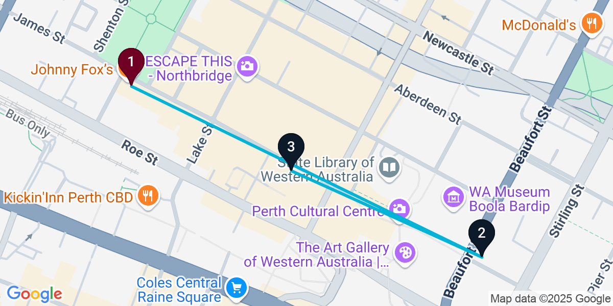 Map for 3-Stop Northbridge Nightclub Bar Crawl
