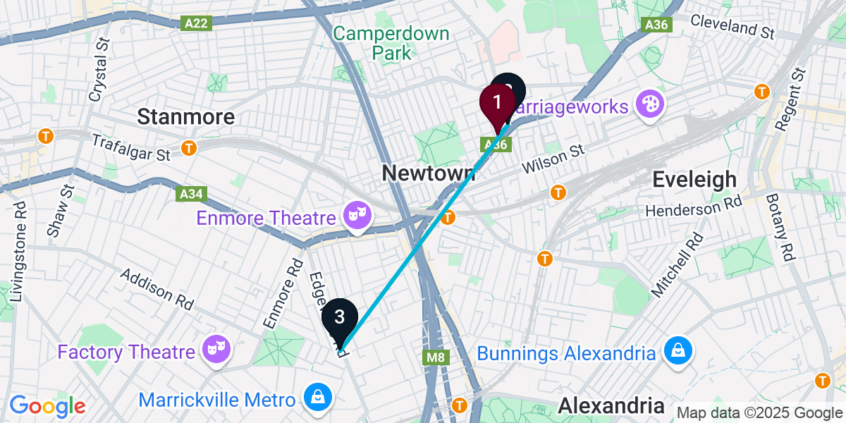 Map for 3-Stop Newtown Nightclub Bar Crawl