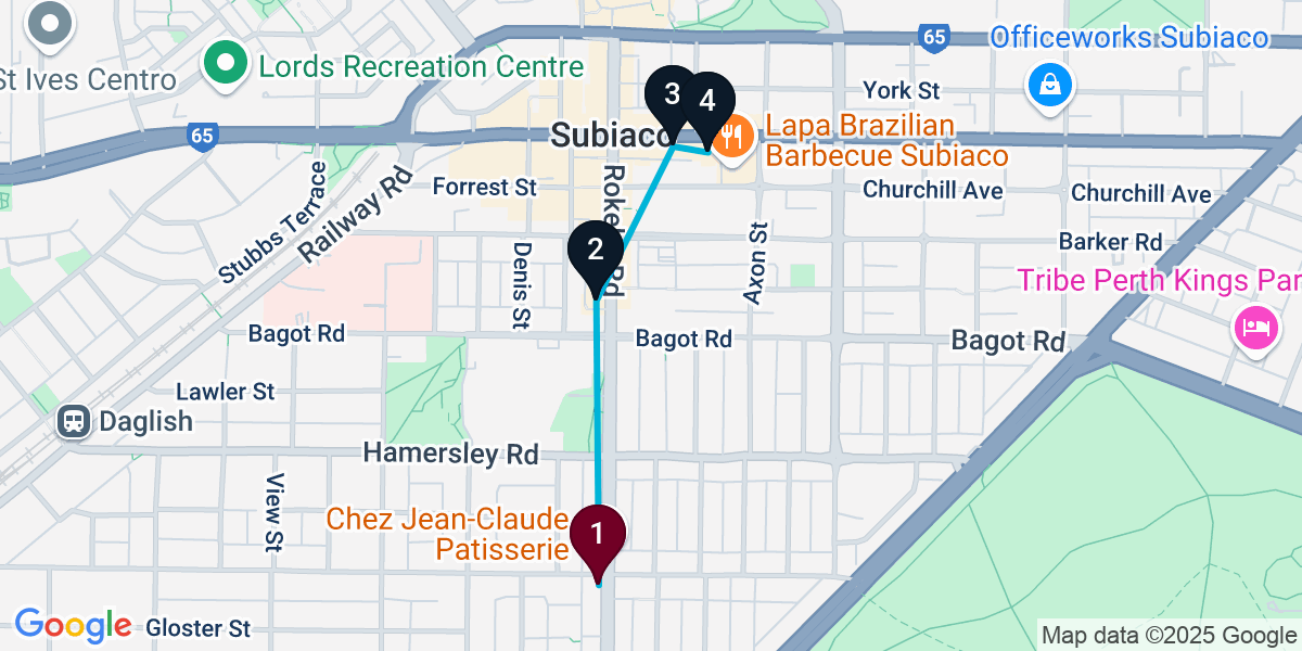 Map for 4-Stop Subiaco Bar Crawl