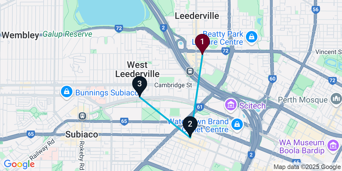 Map for Short Leederville Bar Crawl