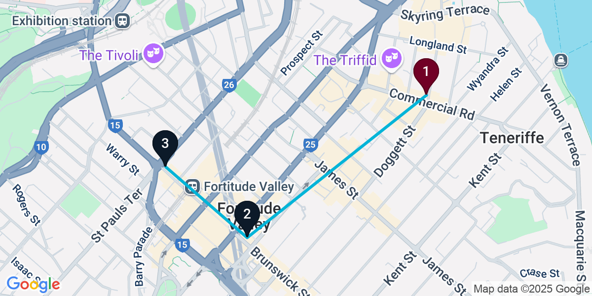 Map for Fortitude Valley Cocktail Bar Crawl