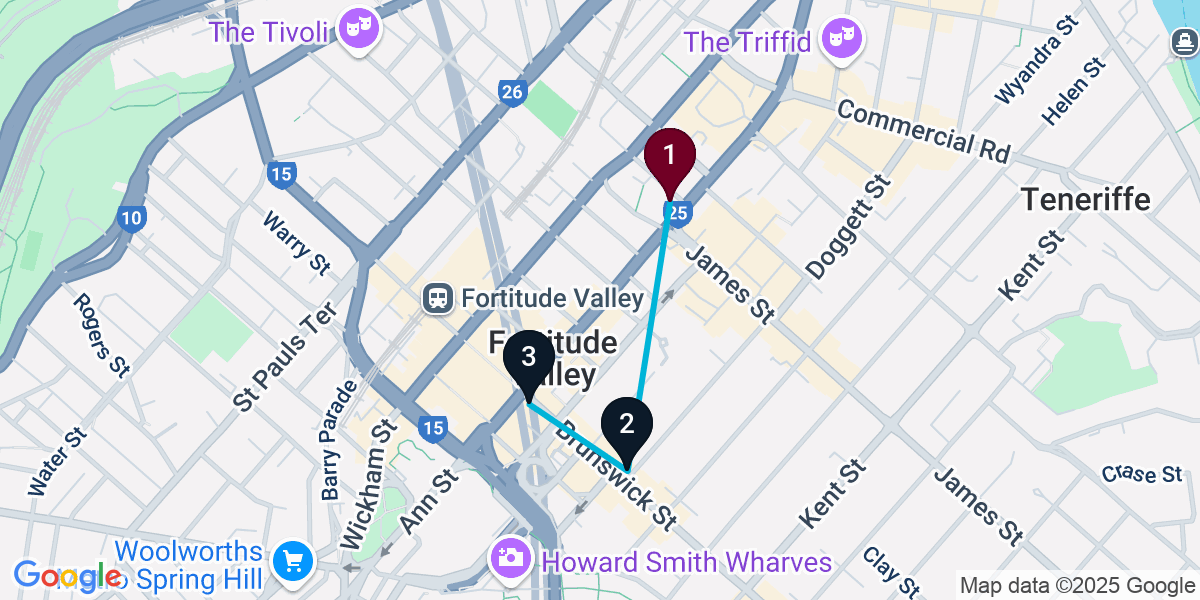 Map for Quick Fortitude Valley Pub Crawl