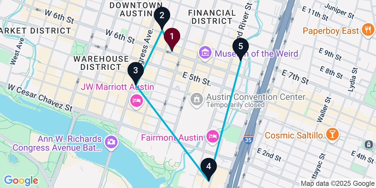 Map for 5-Stop Austin Wine bar Bar Crawl