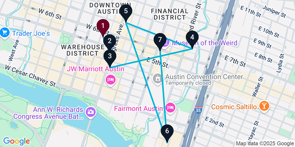 Map for 7-Stop Austin Cocktail Bar Crawl