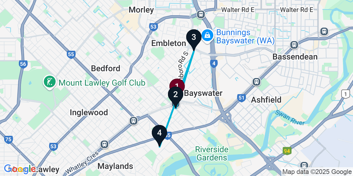 Map for 4-Stop Bayswater Bar Crawl