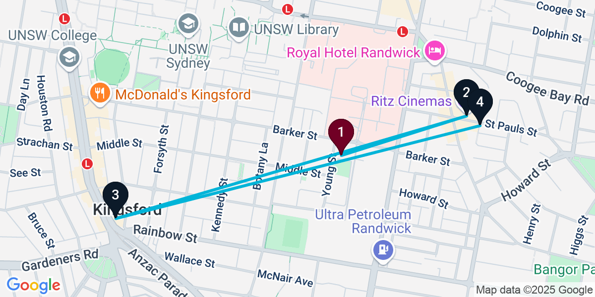 Map for 4-Stop Randwick Wine bar Bar Crawl