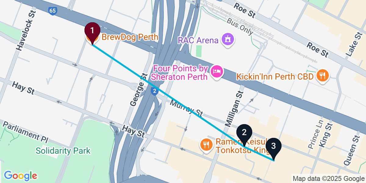 Map for 3-Stop West Perth Pub Bar Crawl