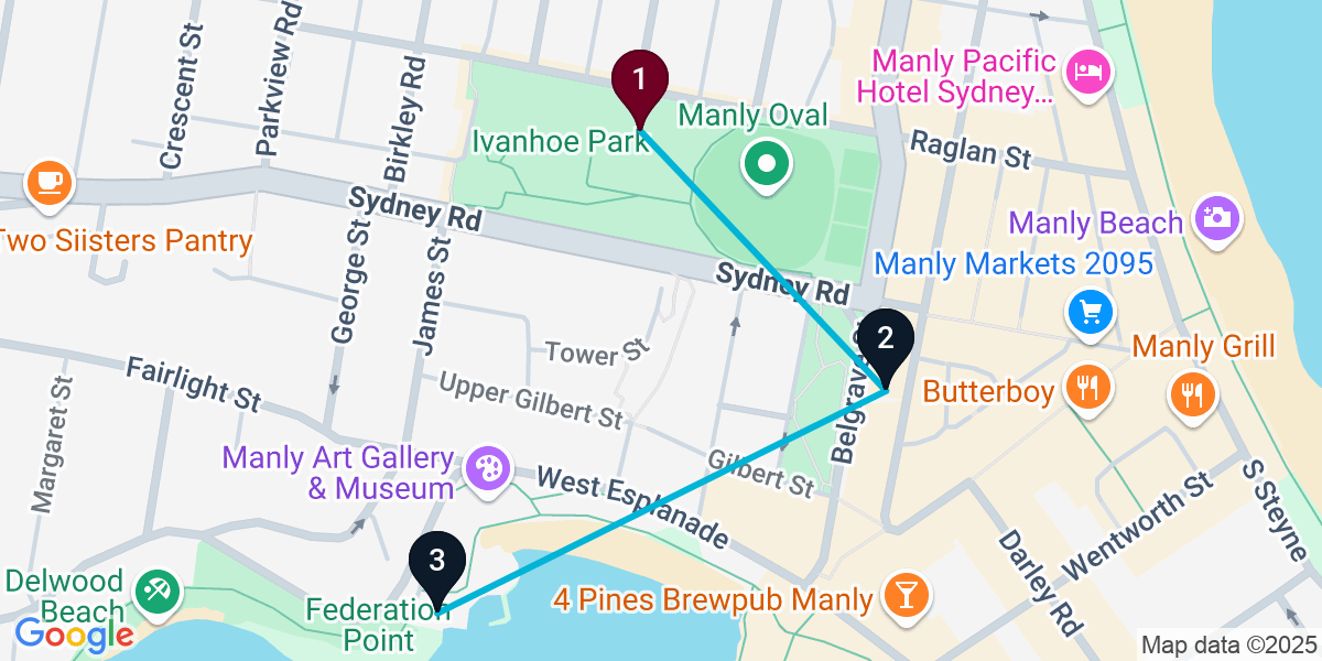 Map for 3-Stop Manly Nightclub Bar Crawl