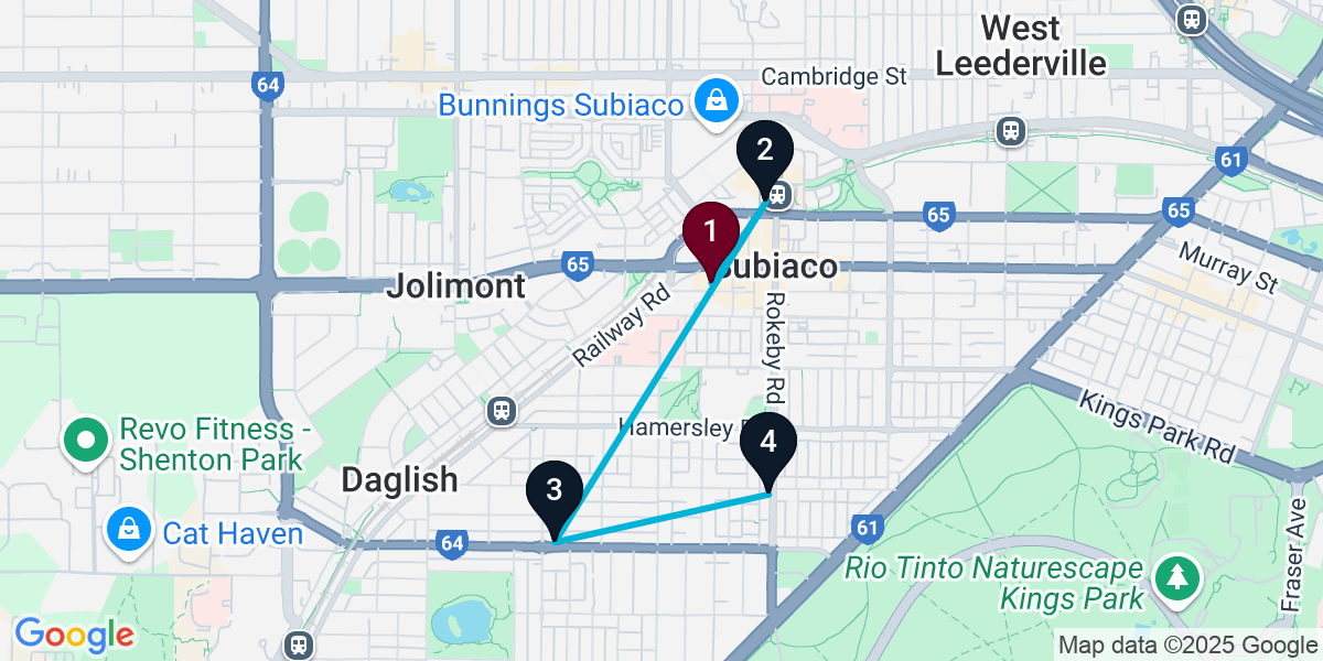 Map for 4-Stop Subiaco Cocktail Bar Crawl