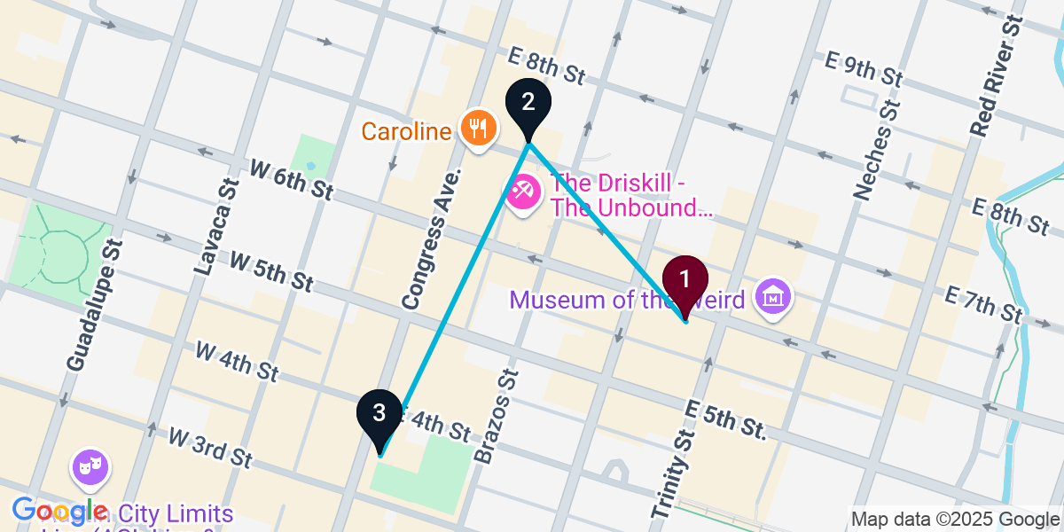 Map for 3-Stop Austin Wine bar Bar Crawl