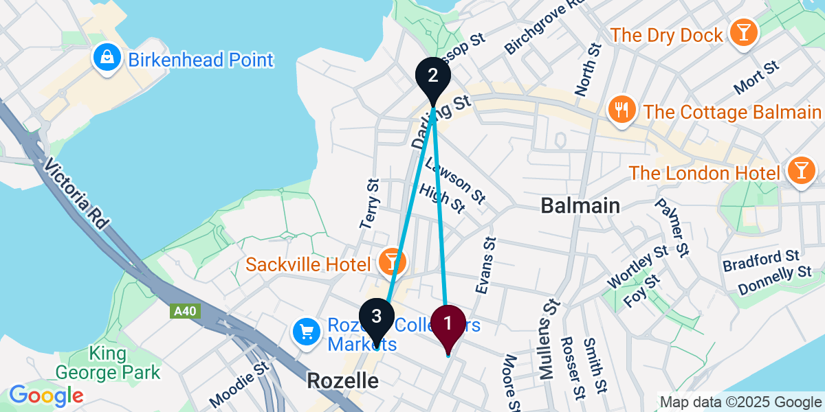 Map for 3-Stop Rozelle Wine bar Bar Crawl
