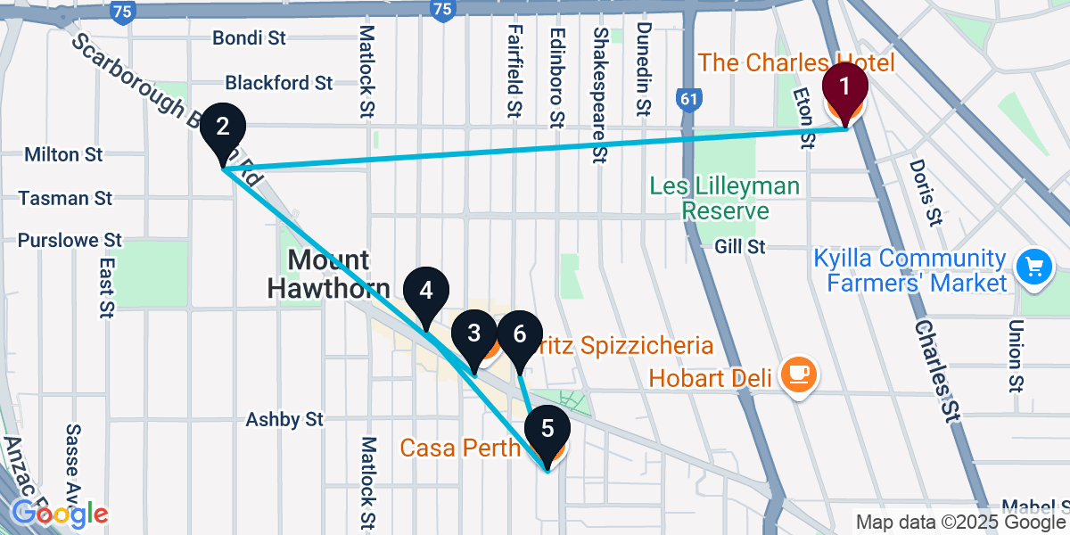 Map for 6-Stop North Perth Wine bar Bar Crawl