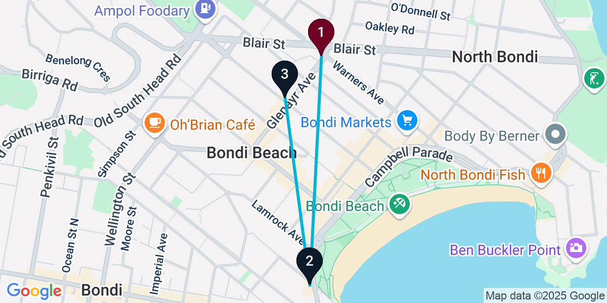 Map for 3-Stop Bondi Beach Wine bar Bar Crawl