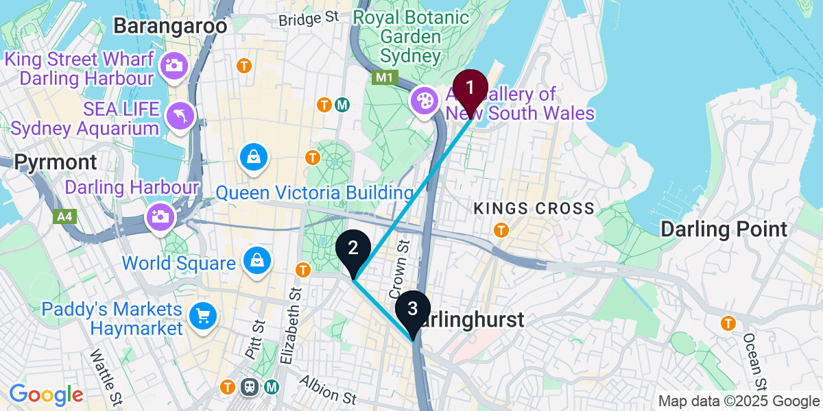 Map for 3-Stop Woolloomooloo Nightclub Bar Crawl