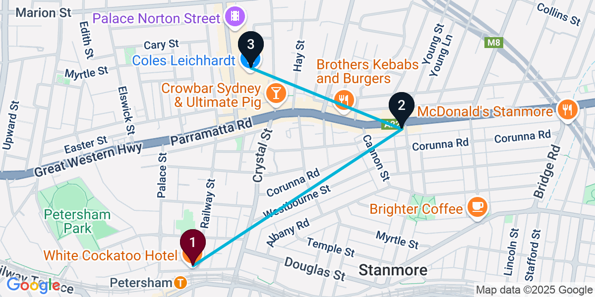 Map for 3-Stop Petersham Wine bar Bar Crawl